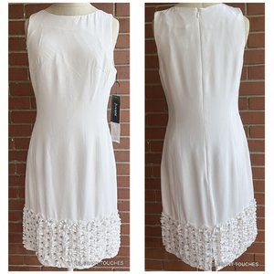 Jovani White Silk Sheath Dress Sz 4 Sleeveless Lined Beaded Ruched Hem Midi NWT